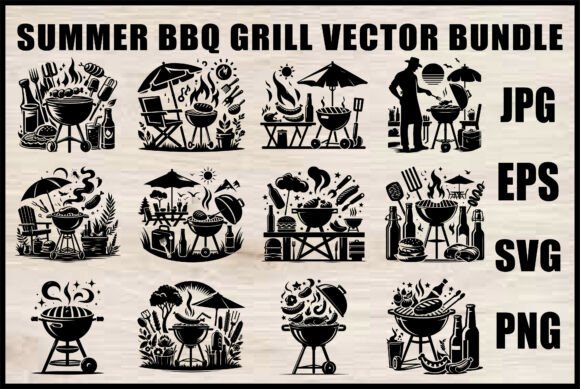 Black BBQ Grill SVG Set